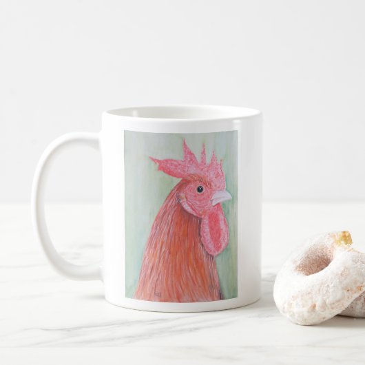Land Rooster Watercolor Kaffeetasse (Mit Donut)