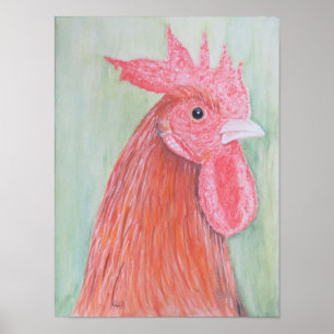 Land Rooster Watercolor Poster