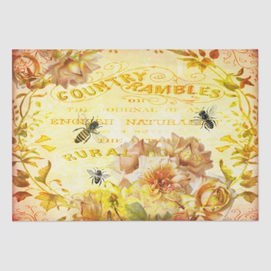 Land Rose und Bienen Seidenpapier (Vorderseite)