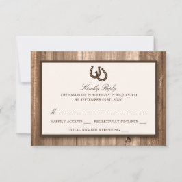 Land Rustic Horseshoe & Brown Wood Wedding RSVP
