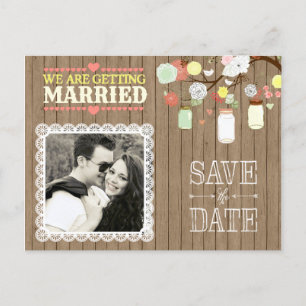 Land Rustic Mason Jar auf Holz Foto Postkarte