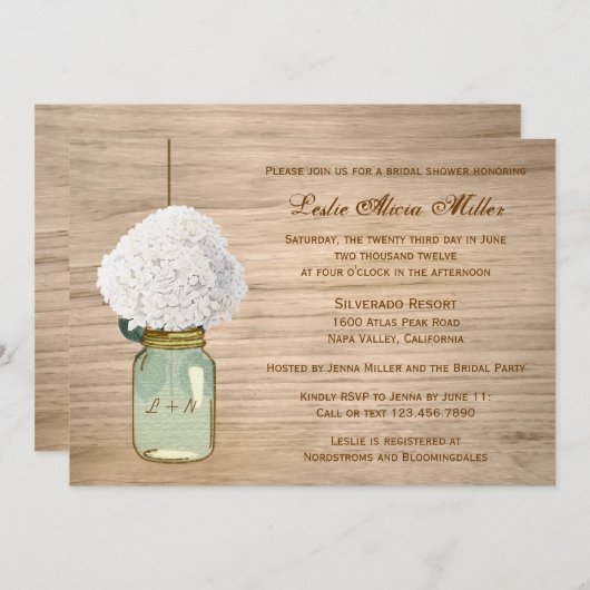 Land Rustic Mason Jar Hydrangea Brautparty Einladung (Vorne/Hinten)