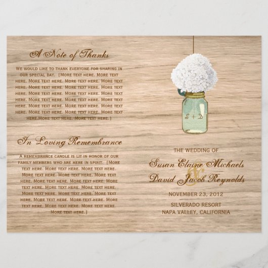 Land Rustic Mason Jar Hydrangea Programm (Vorderseite)