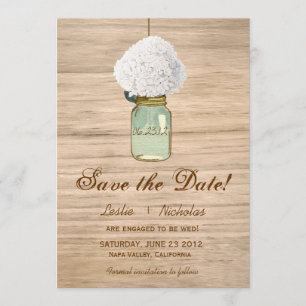 Land Rustic Mason Jar Hydrangea Save the Date