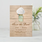 Land Rustic Mason Jar Hydrangea Save the Date (Stehend Vorderseite)