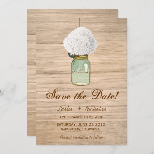 Land Rustic Mason Jar Hydrangea Save the Date (Vorne/Hinten)