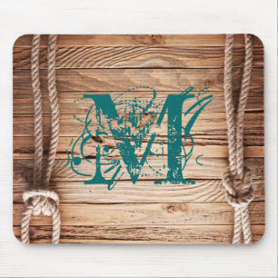 Land Rustic Wood Monogram Initial Mouse Pad Mousepad
