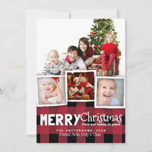 Land Rustikal Kariert Frohe Weihnachtsfotokarte Feiertagskarte
