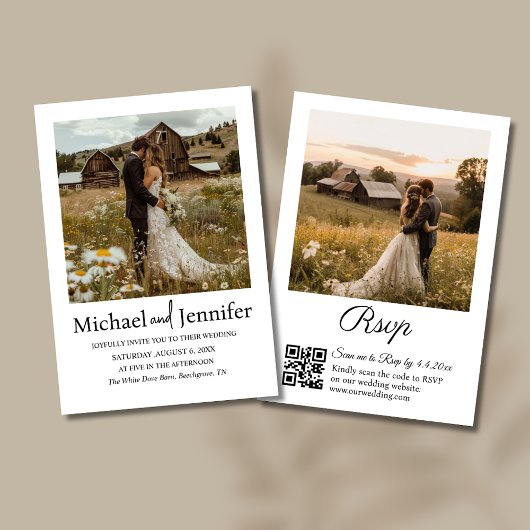 Land rustikale 2 Fotos qr Code uAwg Hochzeit Einladung