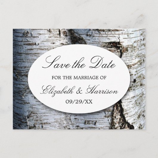Land Rustikale Birkenbaum Hochzeit retten das Datu Ankündigungspostkarte (Vorderseite)