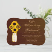 Land Rustikale Gelbe Mason Jar Bridesmaid Card Einladung (Stehend Vorderseite)