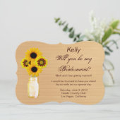 Land Rustikale Gelbe Mason Jar Bridesmaid Card Einladung (Stehend Vorderseite)