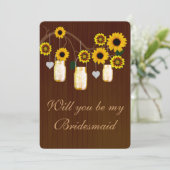 Land Rustikale Gelbe Mason Jars Bridesmaid Card Einladung (Stehend Vorderseite)
