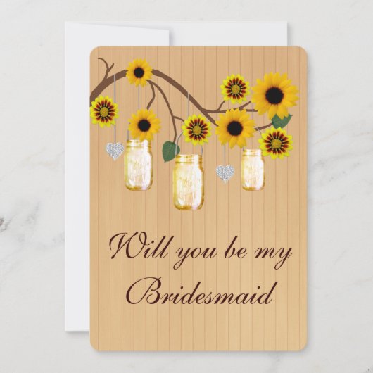 Land Rustikale Gelbe Mason Jars Bridesmaid Card Einladung (Vorderseite)