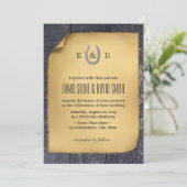 Land Rustikale Horseshoe Barn Wood Wedding Einladung (Stehend Vorderseite)