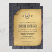 Land Rustikale Horseshoe Barn Wood Wedding Einladung (Vorne/Hinten)