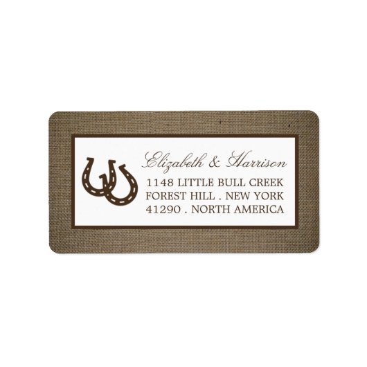 Land Rustikale Hufeisen auf Burlap-Hochzeit Adressaufkleber (Vorne)