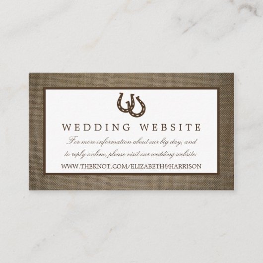 Land Rustikale Hufeisen auf Burlap-Hochzeit Begleitkarte (Vorderseite)