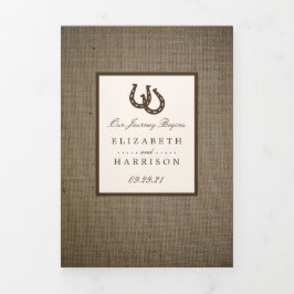 Land Rustikale Hufeisen auf Burlap-Hochzeit Dreifach Gefaltete Einladung