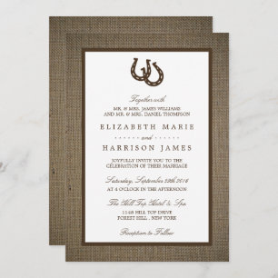 Land Rustikale Hufeisen auf Burlap-Hochzeit Einladung