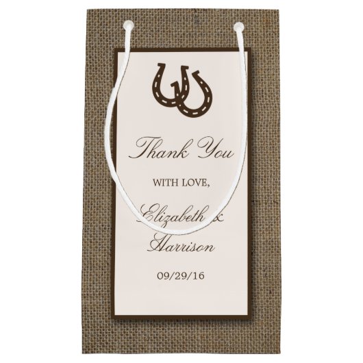 Land Rustikale Hufeisen auf Burlap-Hochzeit Kleine Geschenktüte (Vorderseite)