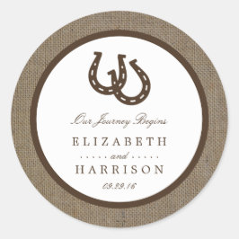 Land Rustikale Hufeisen auf Burlap-Hochzeit Runder Aufkleber