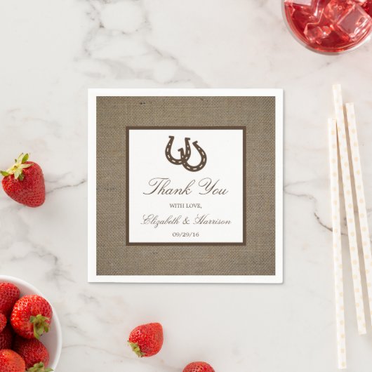 Land Rustikale Hufeisen auf Burlap-Hochzeit Serviette (Beispiel)