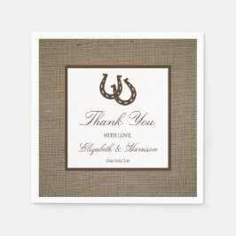 Land Rustikale Hufeisen auf Burlap-Hochzeit Serviette