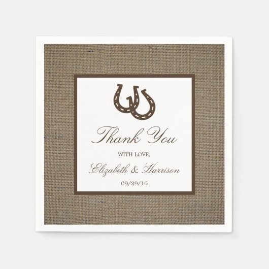 Land Rustikale Hufeisen auf Burlap-Hochzeit Serviette (Vorderseite)