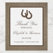 Land Rustikale Hufeisen auf Burlap-Hochzeit Weinetikett (Einzelnes Label)