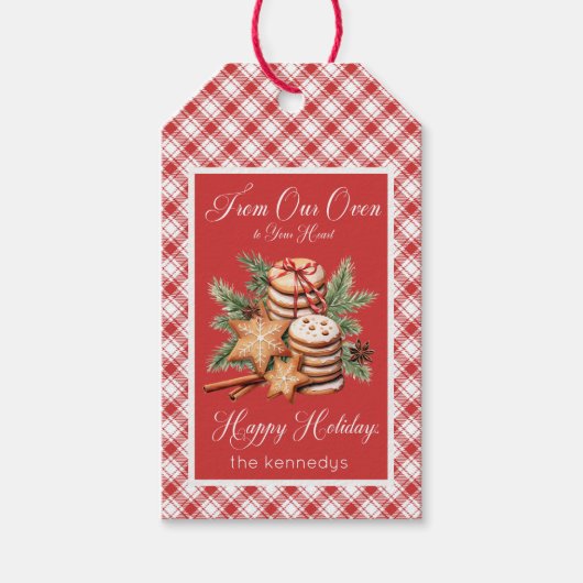 Land Rustikale Karierte Kochplatte Rot & Weiß Geschenkanhänger (Vorderseite)