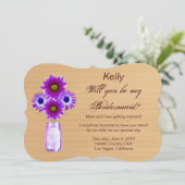 Land Rustikale Lila Mason Jar Bridesmaid Card Einladung (Stehend Vorderseite)