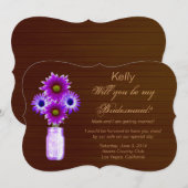 Land Rustikale Lila Mason Jar Bridesmaid Card Einladung (Vorne/Hinten)