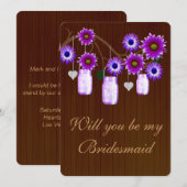 Land Rustikale Lila Mason Jars Bridesmaid Card Einladung (Vorne/Hinten)