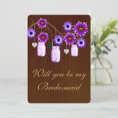 Land Rustikale Lila Mason Jars Bridesmaid Card Einladung (Stehend Vorderseite)