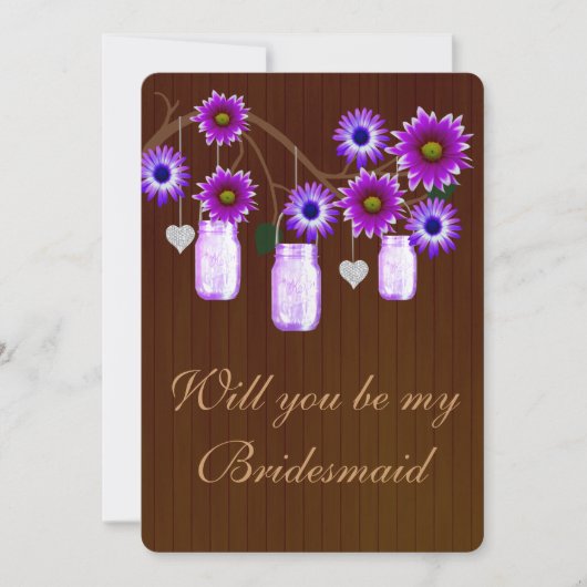 Land Rustikale Lila Mason Jars Bridesmaid Card Einladung (Vorderseite)