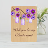 Land Rustikale Lila Mason Jars Bridesmaid Card Einladung (Stehend Vorderseite)