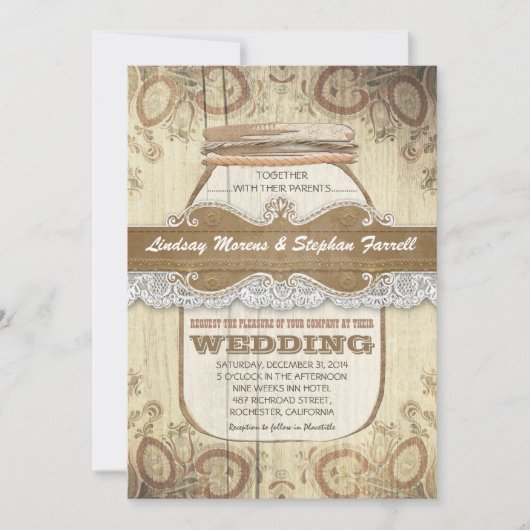 Land rustikale Mason Glas Hochzeit Einladungen (Vorderseite)