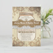 Land rustikale Mason Glas Hochzeit Einladungen (Stehend Vorderseite)