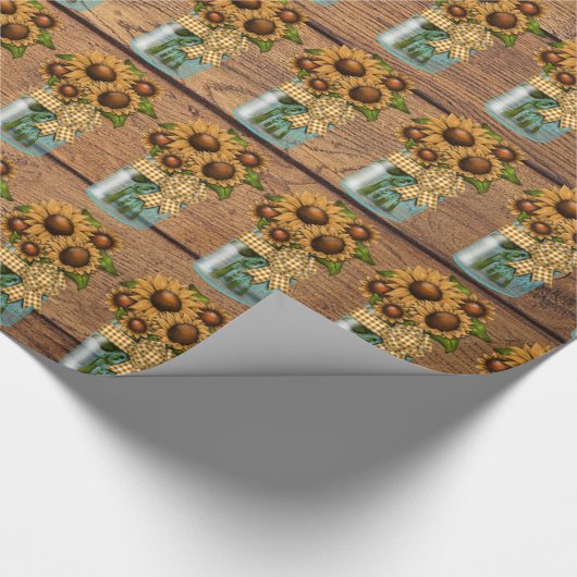 Land Rustikale Mason Jar mit Sonnenblumen Geschenkpapier (Ecke)