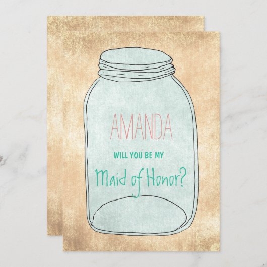 Land rustikale Mason Jar Werden Sie mein Dienstmäd Einladung (Vorne/Hinten)