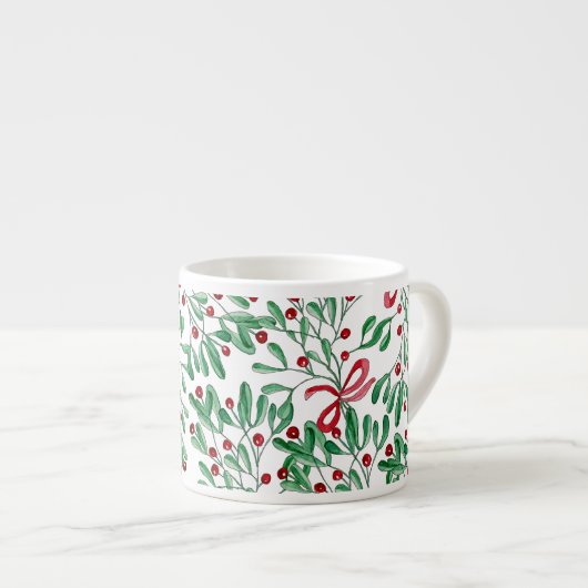 Land Rustikale Mistletoe Wasserfarbe Handgemalt Espressotasse (Vorderseite Rechts)