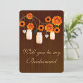 Land Rustikale Orange Mason Jars Bridesmaid Card Einladung (Stehend Vorderseite)