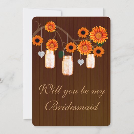 Land Rustikale Orange Mason Jars Bridesmaid Card Einladung (Vorderseite)