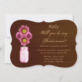 Land Rustikale rosa Mason Jar Bridesmaid Card Einladung