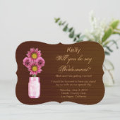 Land Rustikale rosa Mason Jar Bridesmaid Card Einladung (Stehend Vorderseite)