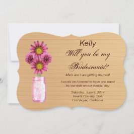 Land Rustikale rosa Mason Jar Bridesmaid Card Einladung