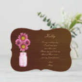 Land Rustikale rosa Mason Jar Trauzeugin Card Einladung (Stehend Vorderseite)