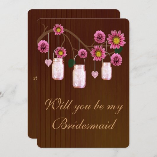 Land Rustikale rosa Mason Jars Bridesmaid Card Einladung (Vorne/Hinten)