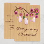 Land Rustikale rosa Mason Jars Bridesmaid Card Einladung (Vorne/Hinten)